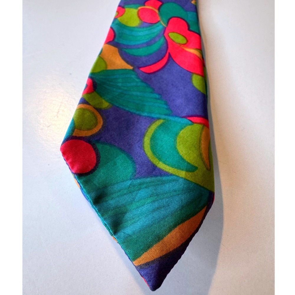 Vintage English Silk Tie Psychedelic Abstract Multicolor Lightweight Necktie